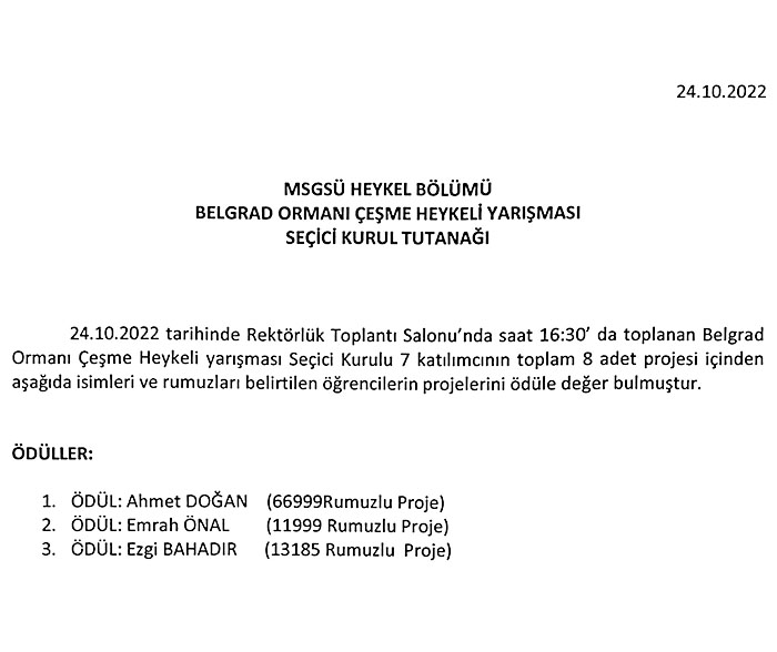 BELGRAD ORMANI ÇEŞME HEYKEL YARIŞMASI